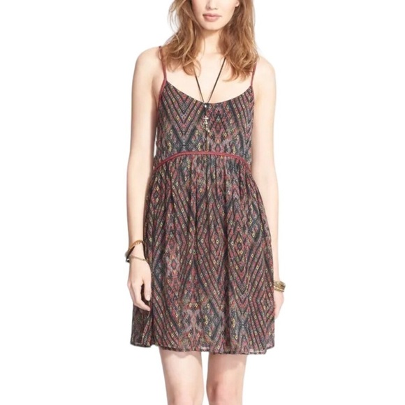 Free People Periscopes In The Sky Diamond Print Multicolor Babydoll Mini Dress S - Picture 1 of 12